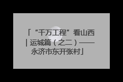 “千万工程”看山西｜运城篇（之二）——永济市东开张村